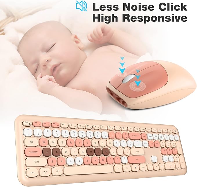 MOFii Wireless Computer Keyboard and Mouse Set, Colorful Full Size Keyboard with Number Pad and Silent Mouse for PC Desktop Windows (Milk Tea)