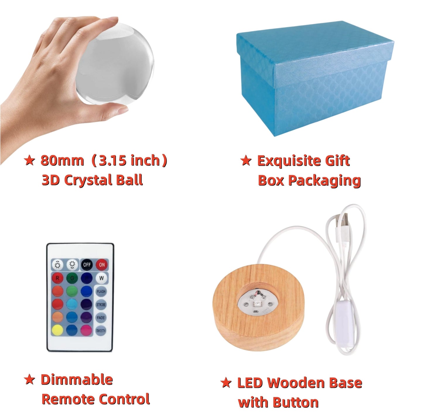 DIGFPWT Solar Crystal Ball Night Light, 3D Galaxy Lamp, 16 Color Change, 3.15 Inch, LED Wooden Base, Gift Box Packing, Solar System Model