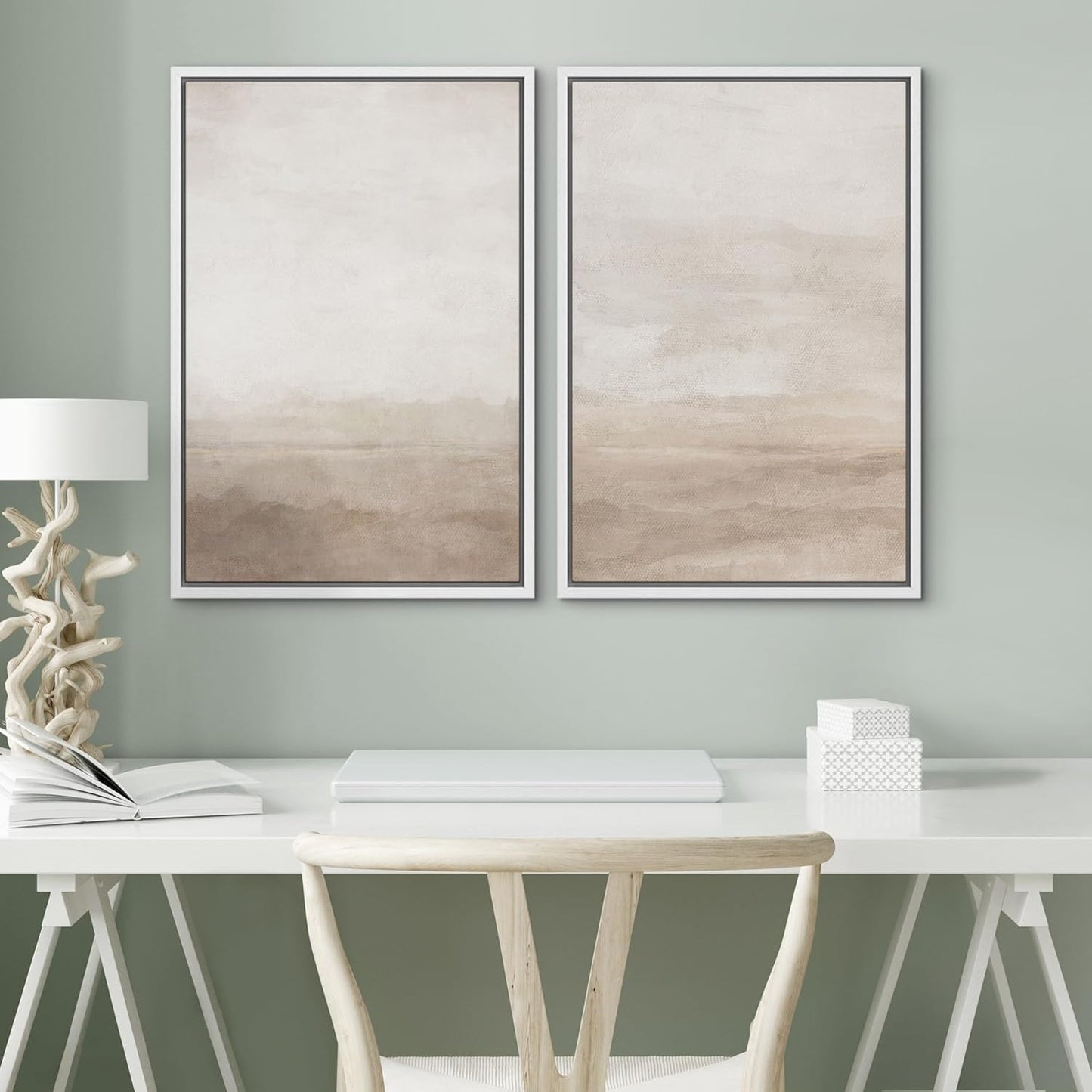 SIGNWIN Framed Canvas Print Wall Art Abstract Wave Pattern Modern Art Minimalist Neutral Decor for Living Room, Bedroom, Office - 16"x24"x2 White