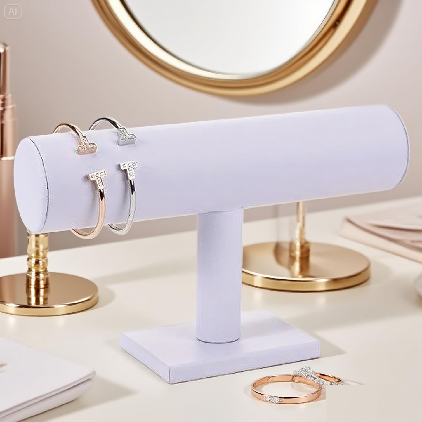 ChezMax Necklace Jewelry Display Jewelry Stand Hovering T-Bar Bracelet Holder for Home Organization, White Leatherette