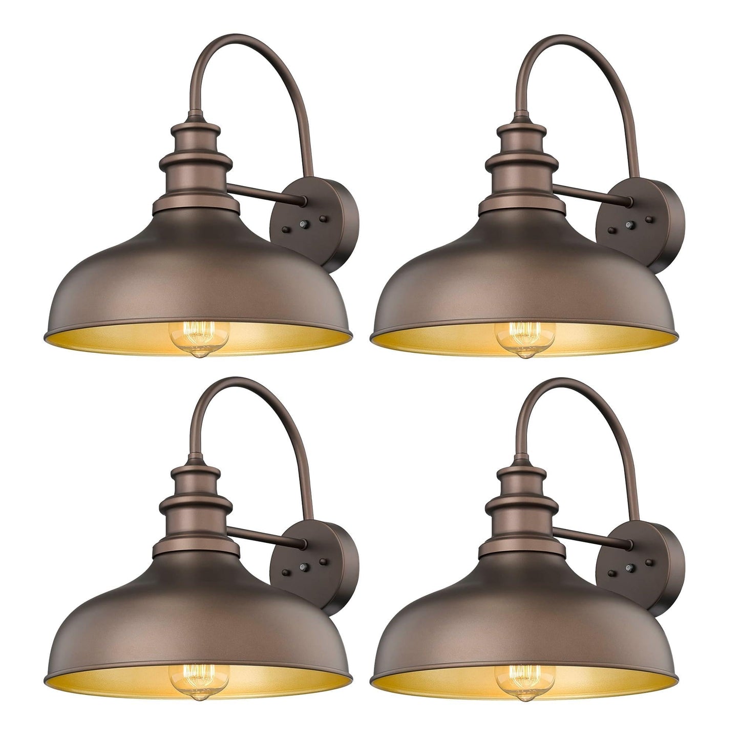Bestshared Gooseneck Barn Light, Dusk to Dawn Sensor, Metal, Orb+Gold, 4 Pack, Model BSDDV260-NE