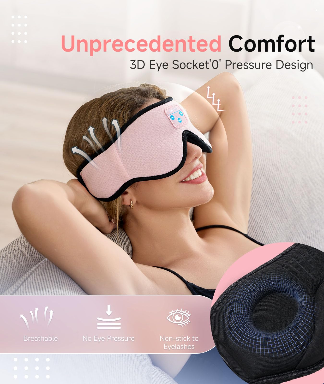Voerou Sleep Headphones 3D Sleep Mask with Bluetooth 5.4 Headphones, Eye Maks for Sleep with Soft Breathable Fabric & HD Stereo Speakers, Cool Tech Gadgets Christmas Gift for Men Women Teen Boys Dad