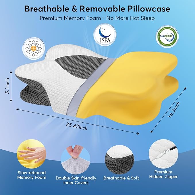 Anvo Cervical Pillow for Neck Pain Relief - Neck Pillows for Pain Relief Sleeping - Cervical Memory Foam Pillows for Neck Pain - Ergonomic Pillow for Side Back Stomach Sleeper-Grey Queen Firm