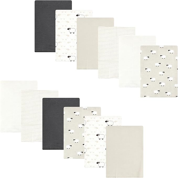 Luvable Friends Hudson Baby Flannel Burp Cloths 12pk, Beige Sheep