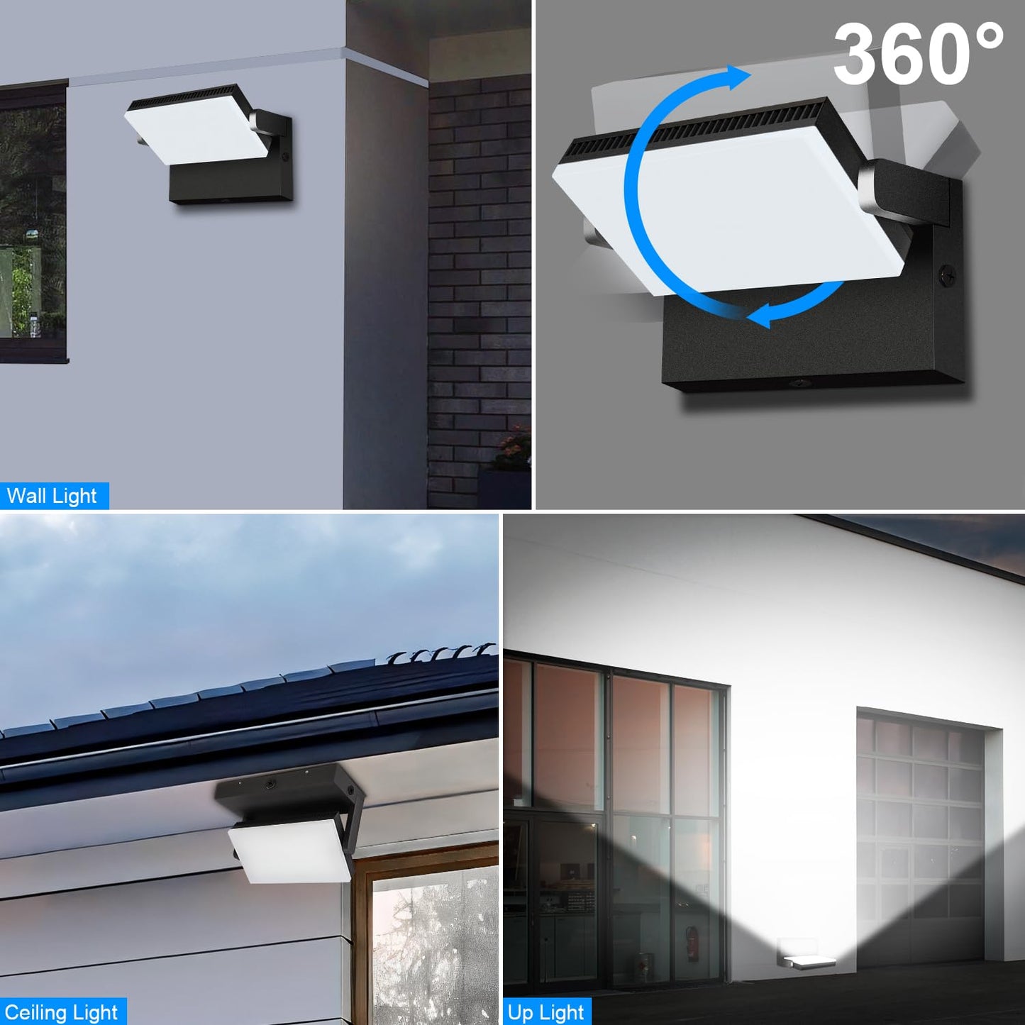 ledmo LED Wall Pack Light 150W Waterproof Black Modern Flood Security Fixture, Freely Rotating, 4 Pack, Model LED1377D