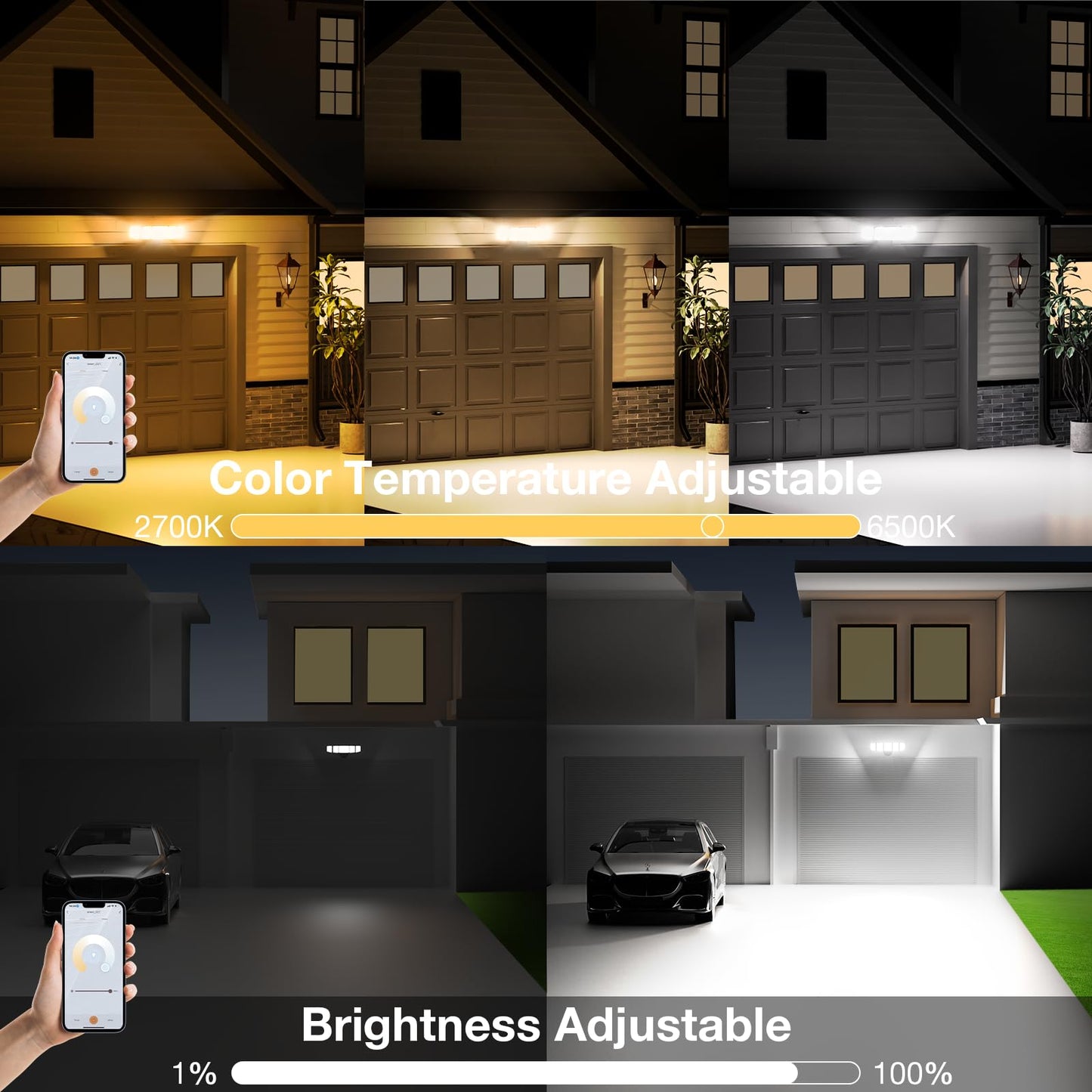 Onforu 120W Smart Flood Light, 12000LM LED, WiFi Control, 5 Adjustable Heads, 2700K-6500K, Black, Model BDB120WF