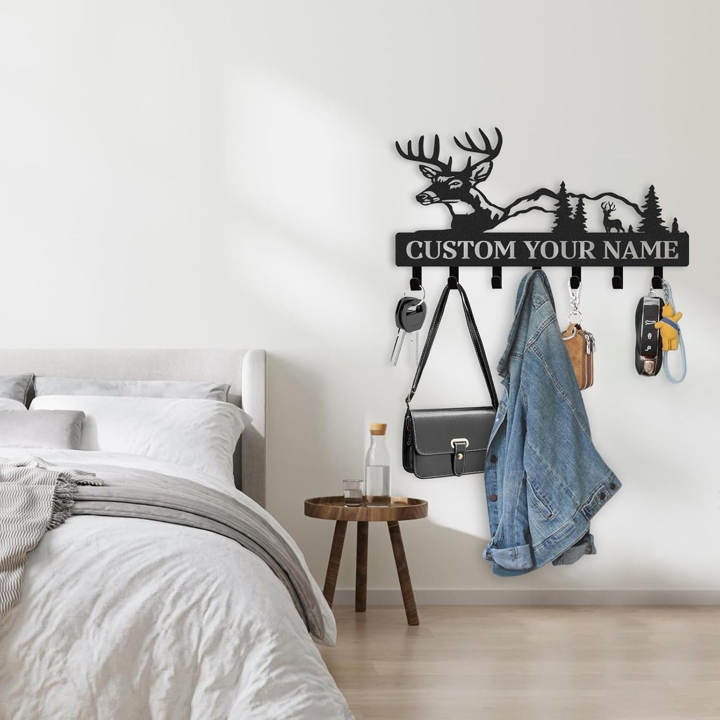 Personalized Key Holder for Wall, Custom Metal Deer Key Hooks with Name, Hunting Cabin Decor, Metal Key Organizer Wall Decoration for Hallway Entryway Kitchen Office Farmhouse, Deer Hunter Gift