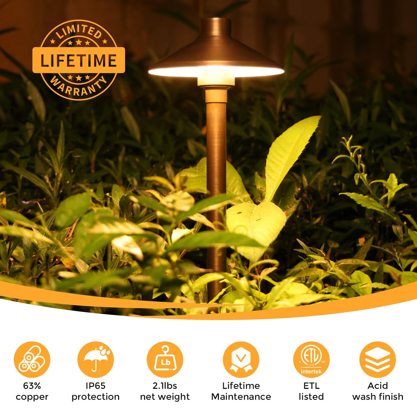 Gardencoin Solid Brass Low Voltage Pathway Lights (6.7'' Shade, 21.9'' Tall), 12V AC/DC Heavy Duty LED Landscape Path Lights Outdoor Wired, Antique Bronze Walkway Lights with Larger Stake, 12-Pack
