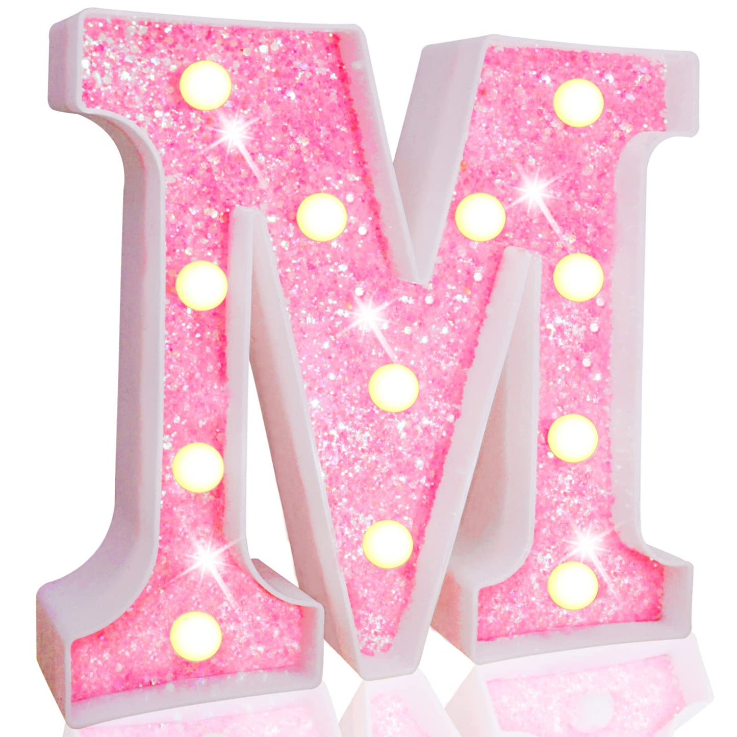 Pooqla LED Marquee Letter Lights, Sequin Pink Alphabet Sign, Battery Powered for Parties & Home Decor
