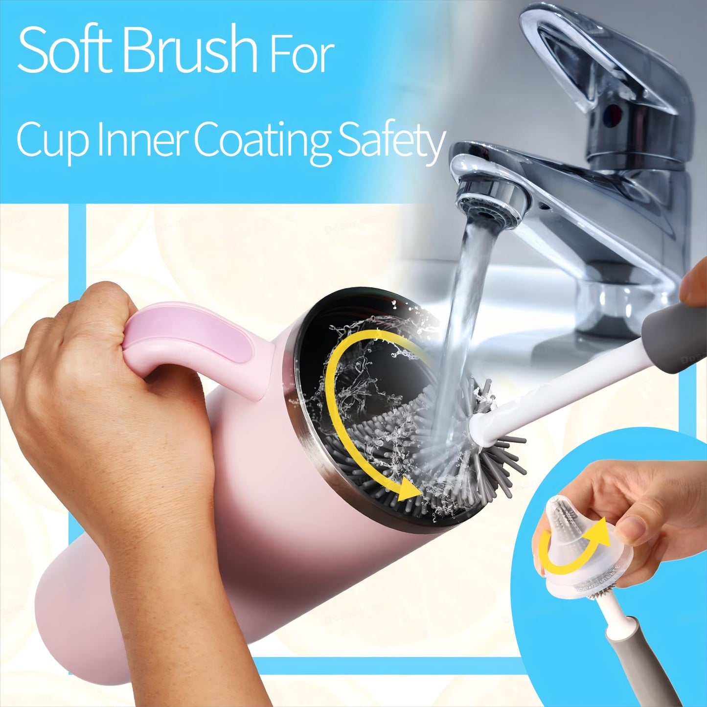 Dosanlues 8Pcs Water Bottle Cleaner Brush - Multipurpose Cup Cleaner Kit with Long Nylon Straw Brush Long Handle Silicone Bottles Cleaning for Tumbler, Sports Water Bottle, Wine Glass