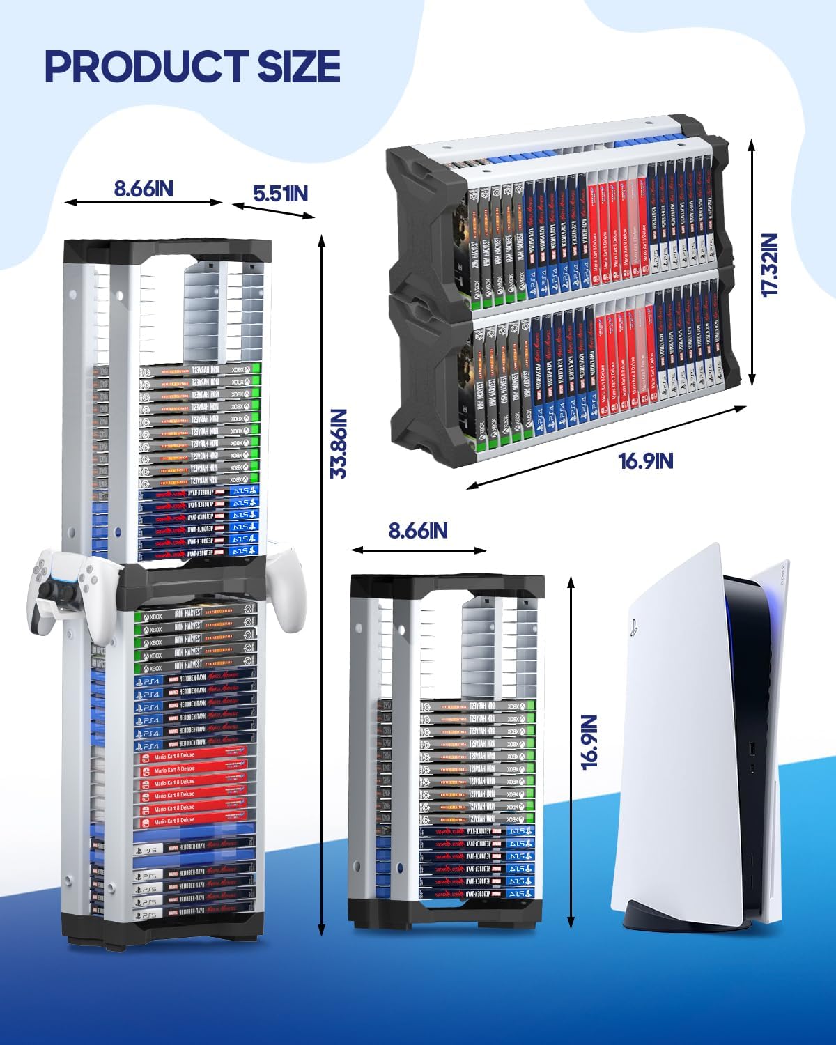 Nargos Video Game Storage Tower for PS5/ PS4/ PS3/ PS2/ PSP/Xbox One/Xbox 360 and Xbox Series X/S/Wii/Wii U/Switch/Switch 2 Game Cases, DVD and Blu-Ray Disks Holder Organizer (46 PCS)