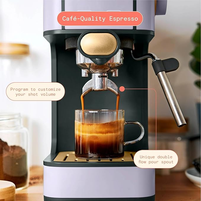 Beautiful 20-Bar Slim Espresso Machine | Single & Double Shot Programmable Brewing, Compact 4.7-in Width, Stainless Cup Warmer, Auto Shut-Off, 50 oz Tank (Lavender)