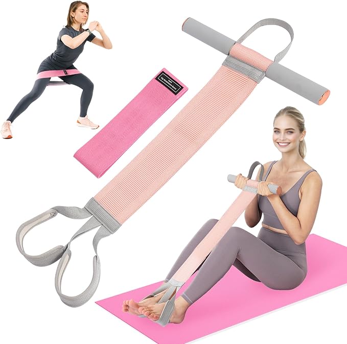Fitness Resistance Band with Handles & Non-Slip Pedal, 150lb Fabric Exercise Bands, Yoga Starter Sets Sit Up Pull Rope for...