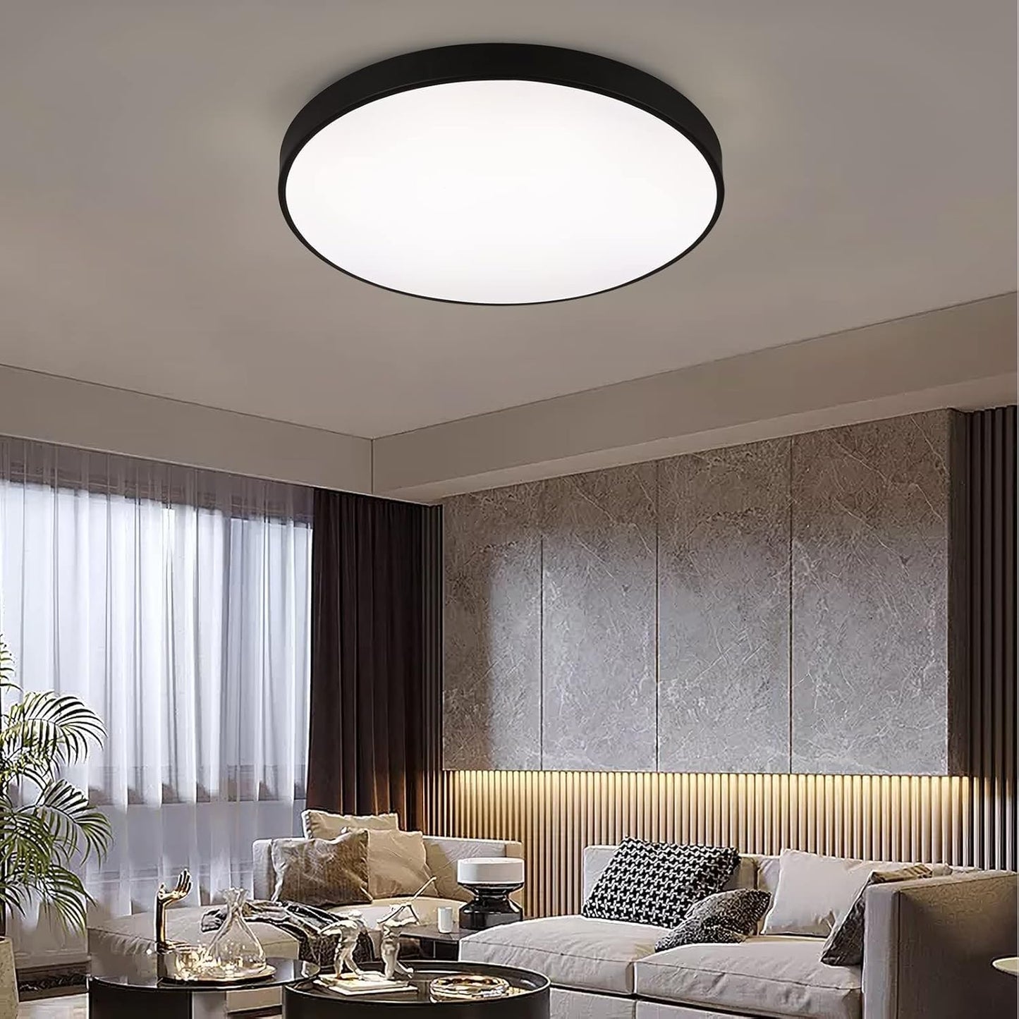 COTULIN LED Flush Mount Ceiling Light, 24 Inch Black Metal Frame, 3000K/4000K/5000K, Acrylic, Model COTULIN-24FMT-