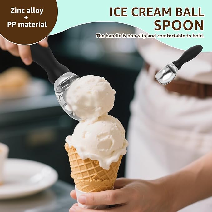 Ice Cream Scoop with Ergonomic Soft Grip Handle Professional Ice Cream Scooper Multifunctional Cookie Scoop for Cookie Dough Gelato Sorbet Black