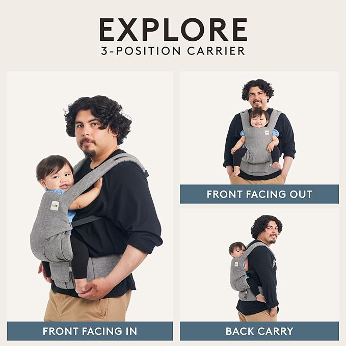 Baby Tula Explore Carriers - Breathable Baby Carrier Newborn to Toddler - Adjustable Toddler Carrier - Multiple Ergonomic Positions Front and Back - Ergonomic Fit for 7-45 lb - Linen, Ash