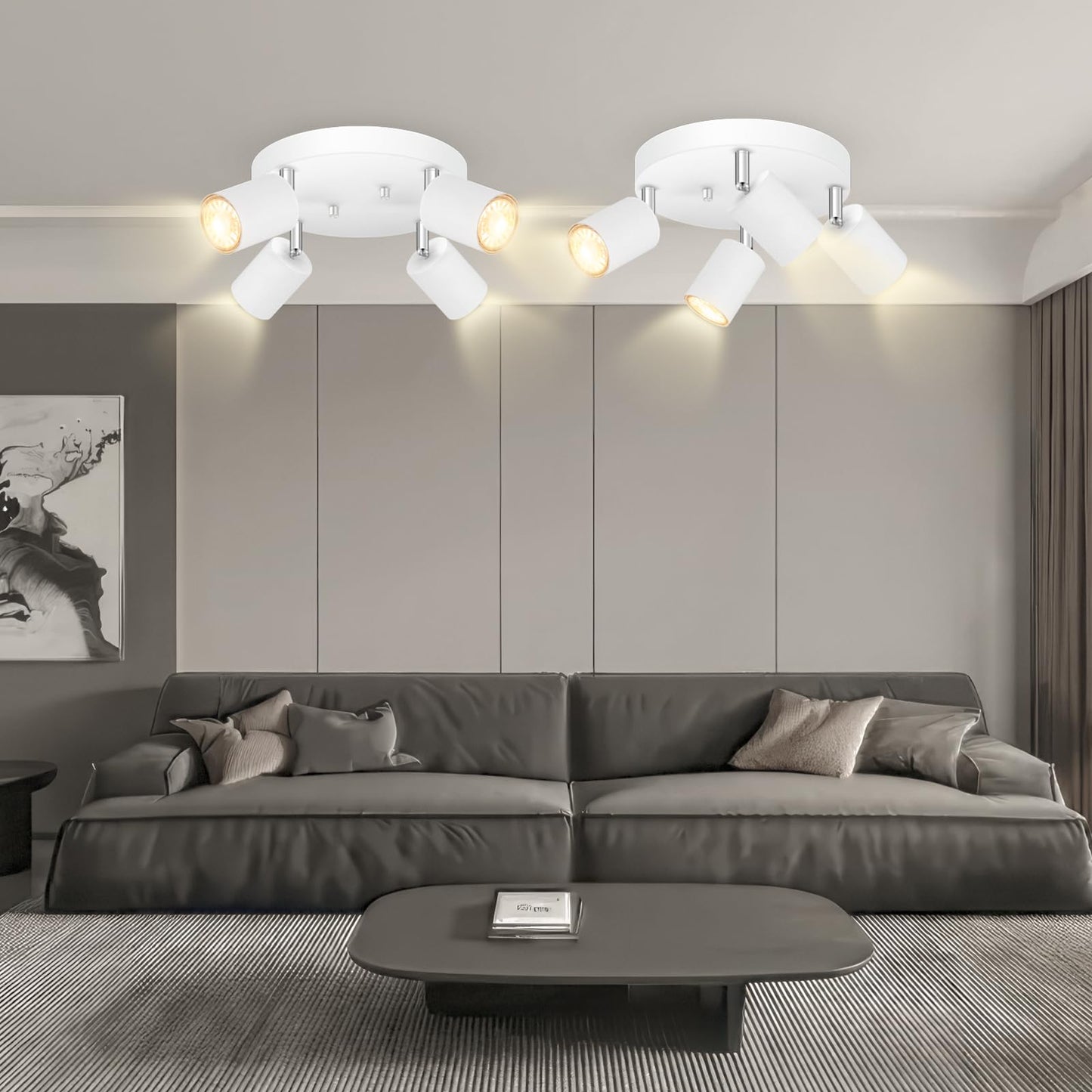4 Light Track Lighting Fixtures Ceiling  Matte White Round Directional Ceiling Spotlight  Gu10 Flush Mount Track Fixture  Adjustable Modern Led Track Lights For Kitchen/Living Room  Bulb Not Included