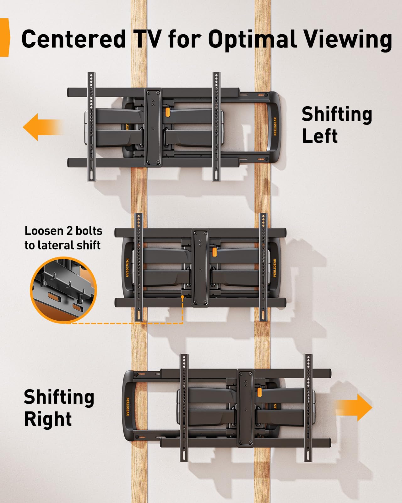 Perlegear Sliding TV Wall Mount for 42-95″ TVs up to 150 lbs with Cable Management, Tool-Free Tilt, Swivel & Extension, Fits 12″/16″/24″ Wood Studs, Max VESA 600x400mm, PGTVM41B