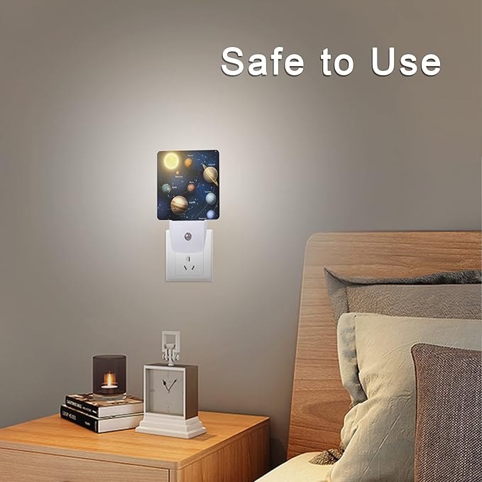 Planet Solar System Universe Galaxy Space Night Light Plug-in LED Nightlights Auto Sensor Night Lamp Dusk-to-Dawn Lamp Home Decor for Nursery Children Girls Boys