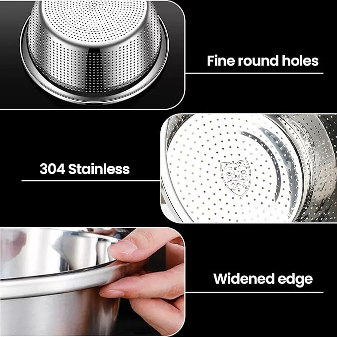 304 Stainless Steel Rice Strainer - Microporous ColanderBeans Washer Strainers And Colanders - Washing Bowl for Fruit Washing Bowl With Strainer (2QT)
