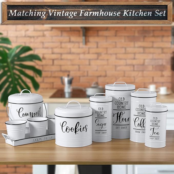 Farmhouse Cookie Jar for Kitchen Counter, 1 Gallon Vintage Cookie Jar with Airtight Lid, Large Food Storage Container for Candy, Cookies, Dessert, Rustic Kitchen Decor and Accessories