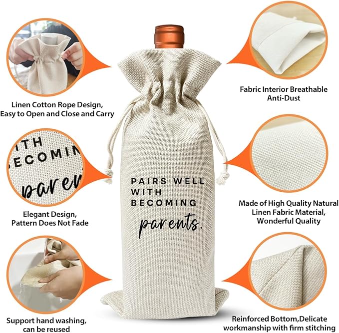 New Parents Gift Wine Bag, Promoted to New Parents Gift, Pregnancy Announcement or Baby Announcement Gift for New Parents, New Dad Mom Gift, Becoming Parents, Baby Shower or Party Favor Decor