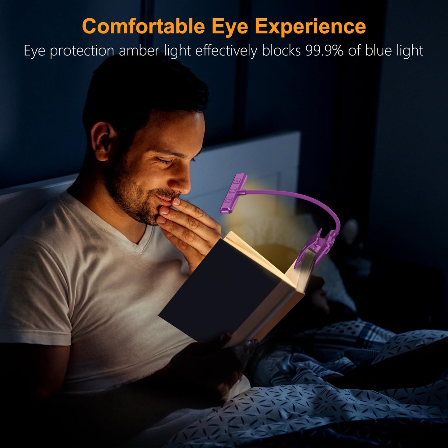 Gritin Rechargeable Book Light with 3 Color Temperatures, Stepless Dimming, 80 Hrs Runtime, Dark Purple, Model G1326