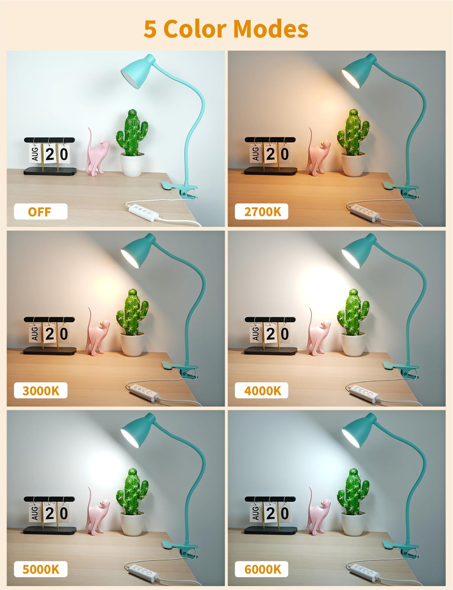 BOHON Desk Lamp with Clamp, 10W LED, 3 Color Modes, 10 Brightness Levels, Flexible Gooseneck, Teal, Model CDL10WT