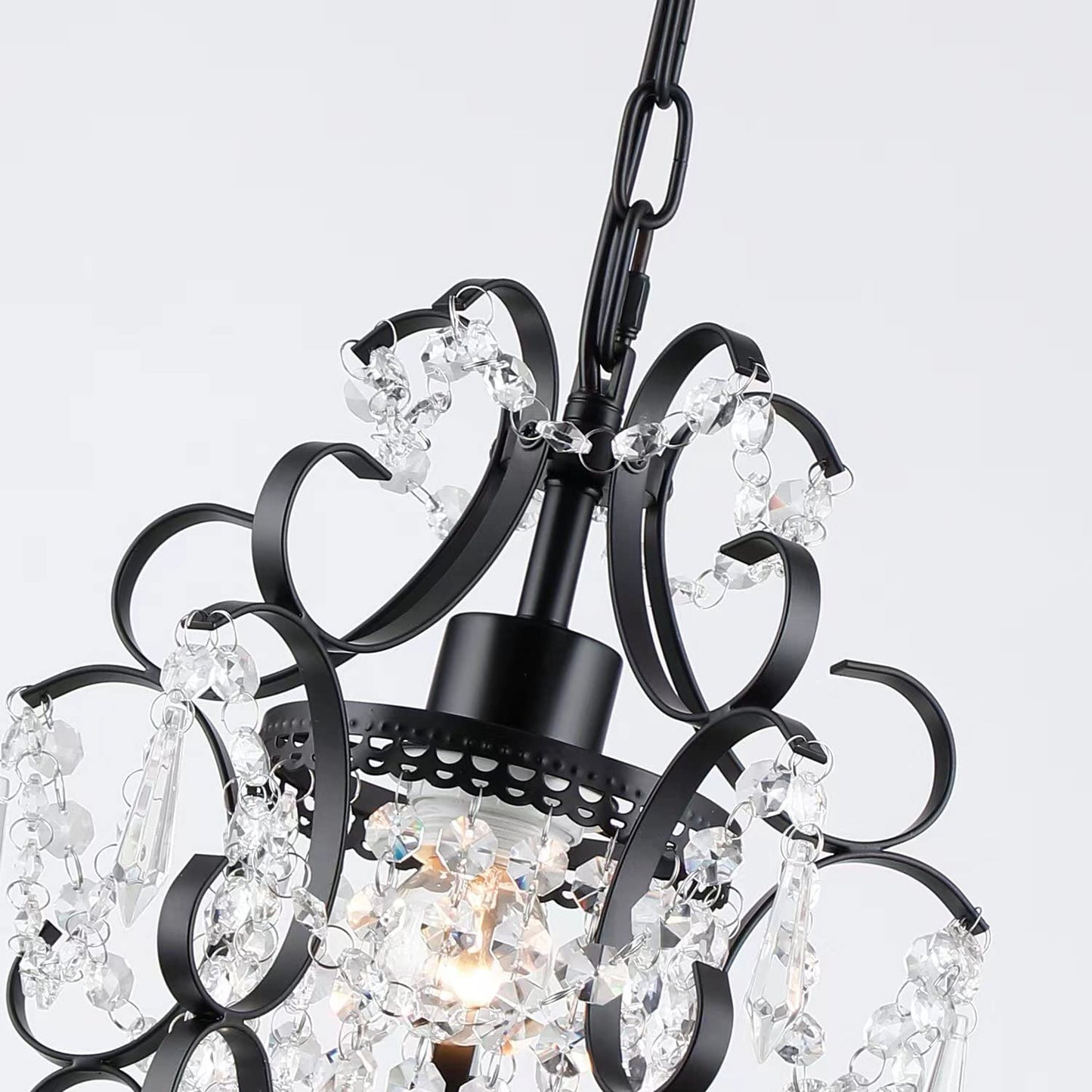 riomasee Plug-in Chandelier Light Fixture, Mini Black Crystal, 14.27 Ft Cord, On/Off Switch, Ideal for Bedroom, Girls Room, Bathroom