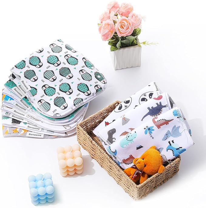 Baby Burp Cloths & Baby Bibs 2-in-1 Design Large Size 3 Layers Thicken Cotton Super Absorbent and Soft Baby Spit Up Burping Rags Baby Burp Cloth Set for Boys and Girls Solid 12 Pack