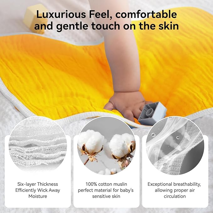 Synrroe Muslin Burp Cloths Large 20 by 10 Inches 100% Cotton 6 Layers Extra Absorbent and Soft (Pumpkin)