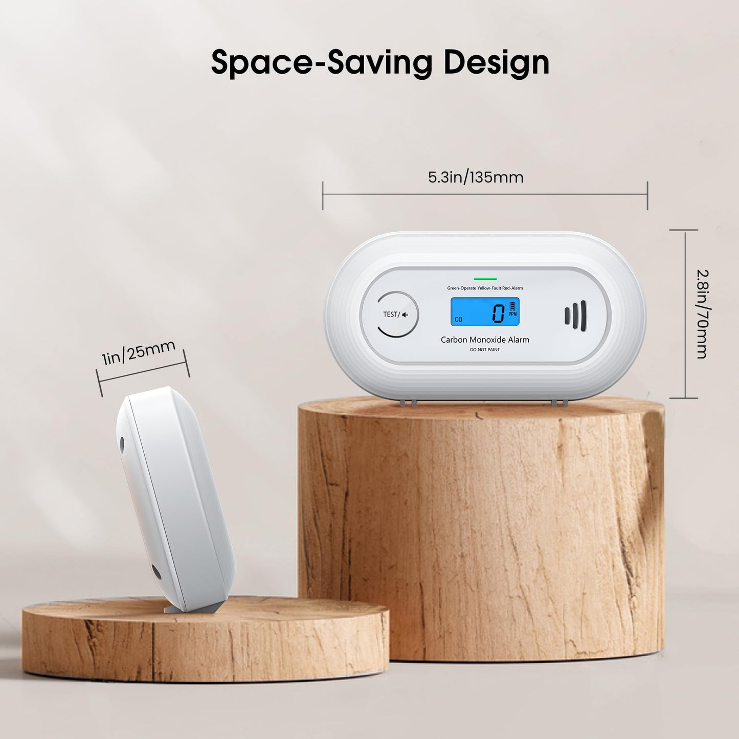 Carbon Monoxide Alarm Detector, 10-Year Sealed Battery Travel CO Detector with Digital LCD Display, Battery Powered CO Alarm for Home, Office and Travel