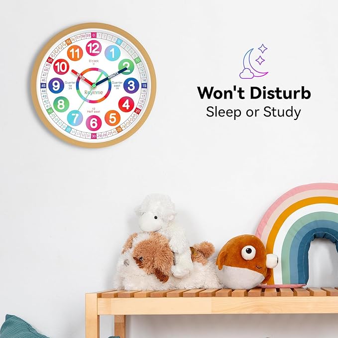 Wall Clock for Kids Learning - Teaching Time Wall Clocks Battery Operated Silent Non Ticking - Analog Colorful Clock Decorative for Kids Room Classroom School(10 Inch)