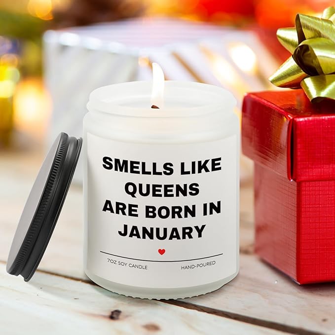 Birthday Gifts for Women, January Candle for Queens are Born in January, 20th 30th 40th 50th Happy Bday Gifts Idea for Girl Female Sister Mom Friend from Men Sister Son Friends, 7 OZ Candle