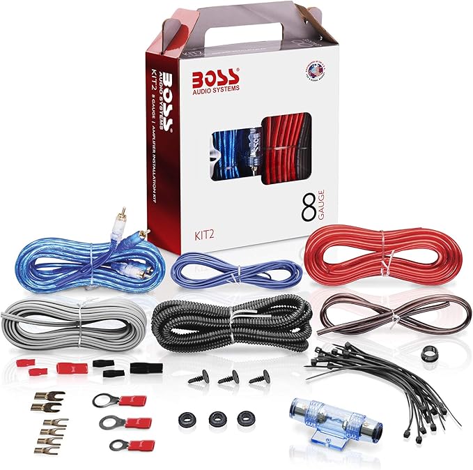 BOSS Audio Systems KIT2 8 Gauge Complete Car Amplifier Installation Wiring Kit with Power Cables, Ground Cables, Turn-On W...