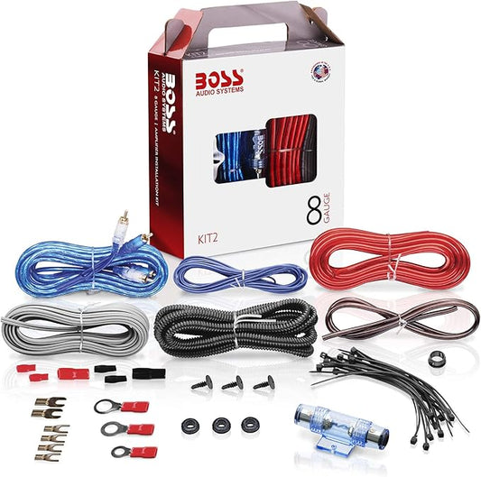 BOSS Audio Systems KIT2 8 Gauge Complete Car Amplifier Installation Wiring Kit with Power Cables, Ground Cables, Turn-On W...