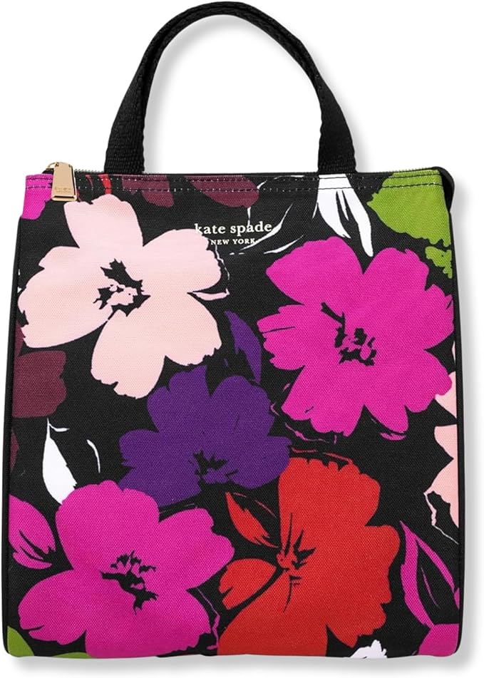 Kate Spade New York Cute Lunch Bag for Women, Large Capacity Lunch Tote, Adult Lunch Box with Silver Thermal Insulated Interior Lining and Storage Pocket (Painterly Blooms)