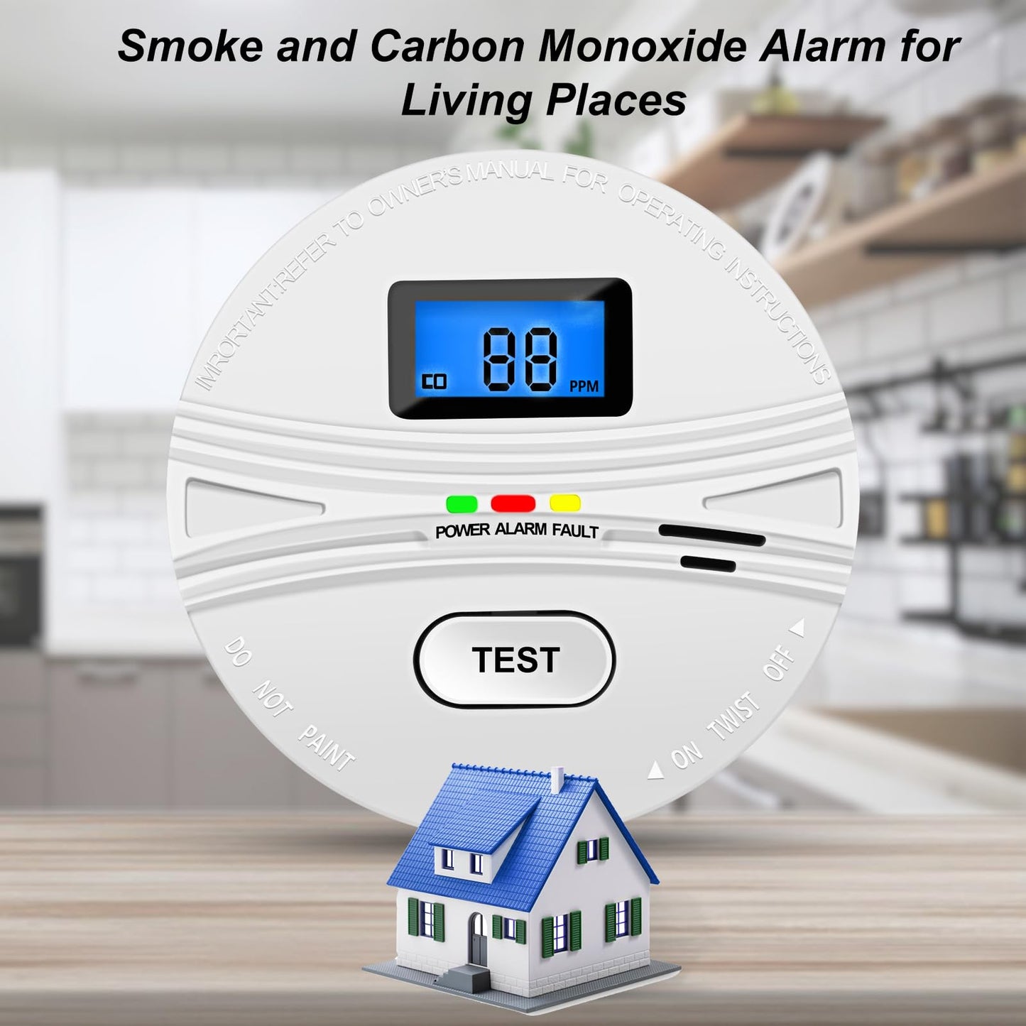 2 Pack Smoke and Carbon Monoxide Detector,Smoke Detector Carbon Monoxide Detector Combo with Batteries,Fire Alarm Smoke Detector with Test Button and Digital Display