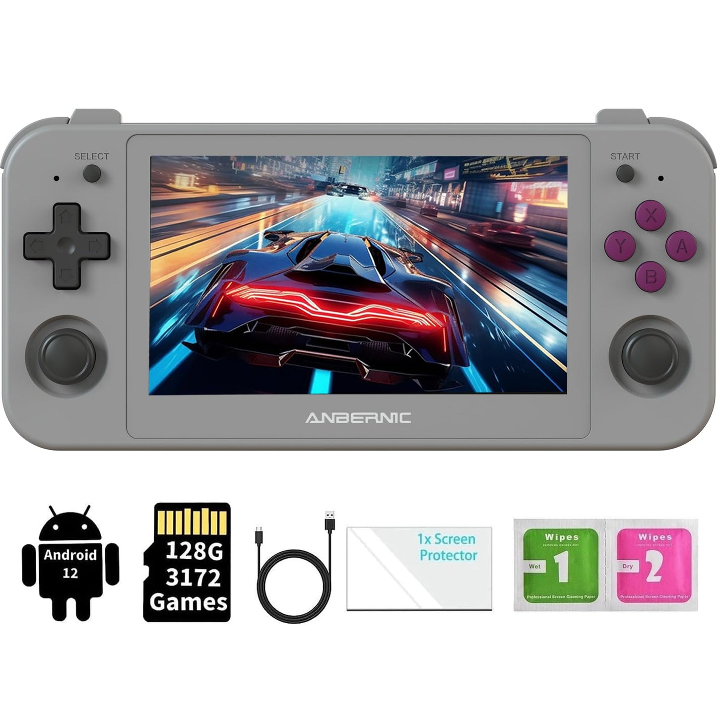 RG505 Retro Handheld Game Console Emulator Handheld Console 4+128G, Android 12 System Unisoc Tiger T618, 4.95'' OLED Touch Screen with 128G TF Card 3172 Games, Support 5G WiFi 5.0 Bluetooth Grey