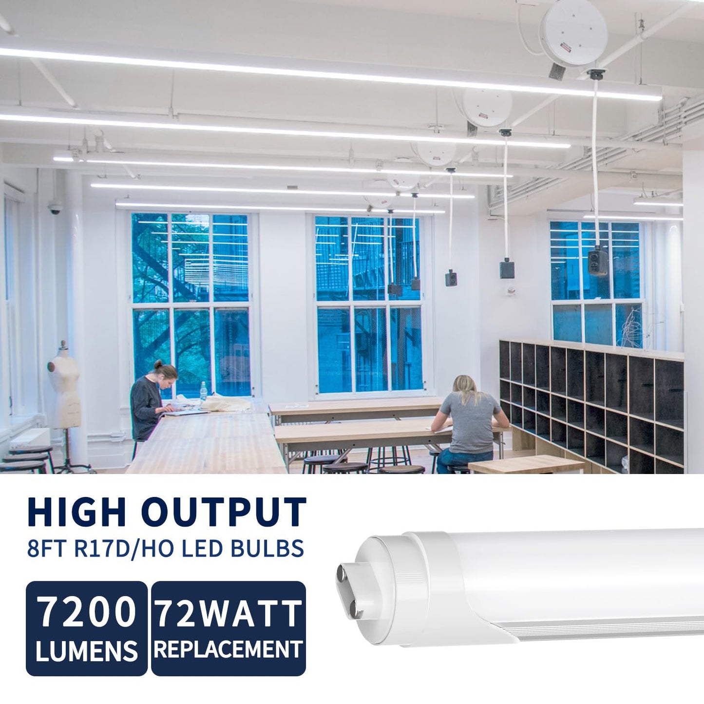 Jesled R17D/Ho 8Ft Led Bulbs  Rotate Tube Light Bulb 8 Foot  5000K Daylight 72W  7200Lm  110W Equivalent F96T12/Dw/Ho  Frosted Cover  T8/T10/T12 Replacement  Dual-End Powered  Ballast Bypass(4 Pack)