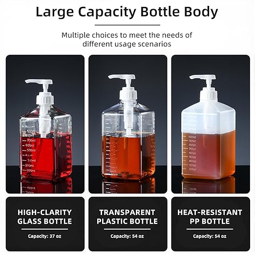 Large Capacity Syrup Dispenser for Coffee Bar, 37oz 1100ml Glass Syrup Bottle w Measuring Cup and Funnel, Dispenser Bottle w Upgraded Pump