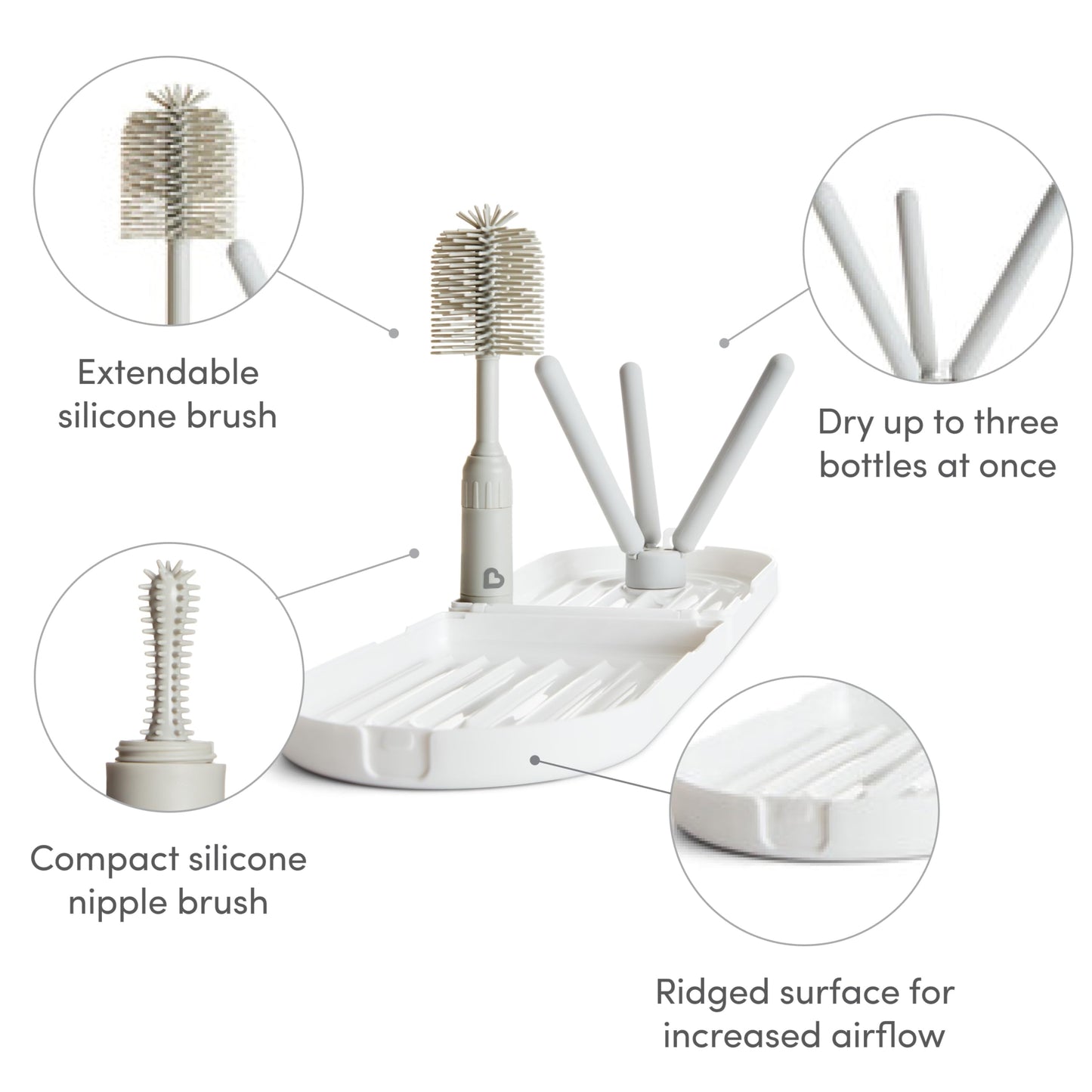 Munchkin® Travel Baby Bottle Drying Rack with Silicone Bottle Brush - Compact and Foldable, Fits Easily in Diaper Bags for On-The-Go Use