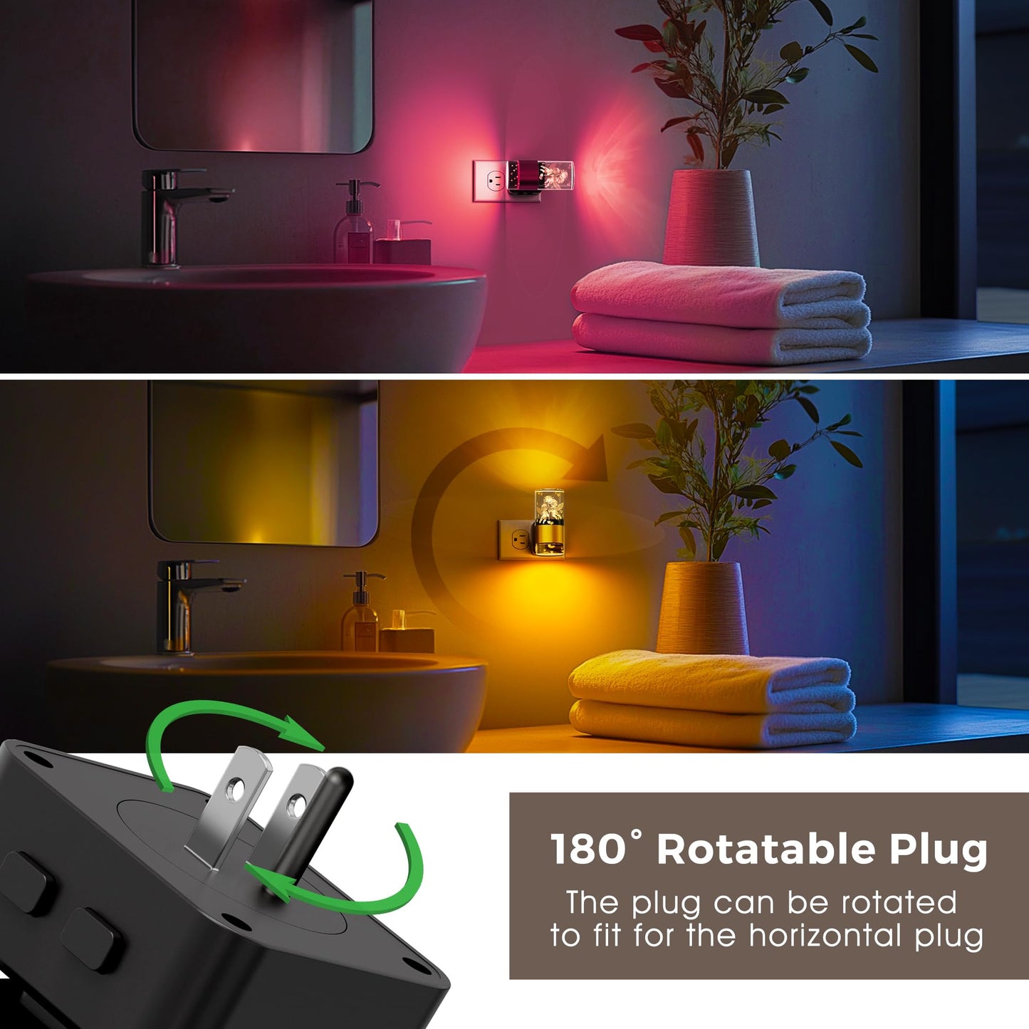 L LOHAS LED Night Light, Dusk to Dawn Sensor, 9 Color Changing, Adjustable Brightness, Acrylic, 1 Pack, Gold Ring-Angel RGB