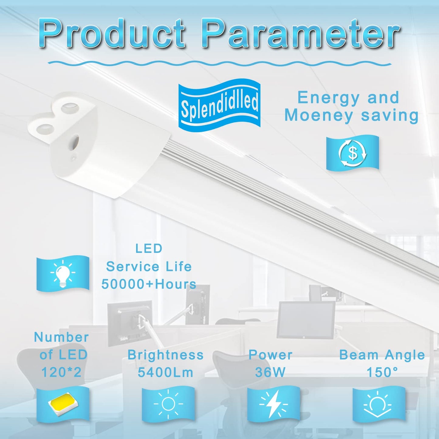Splendidlled 4FT Magnetic LED Retrofit Kit, 36W, 3500K Warm Light, 2 Pack