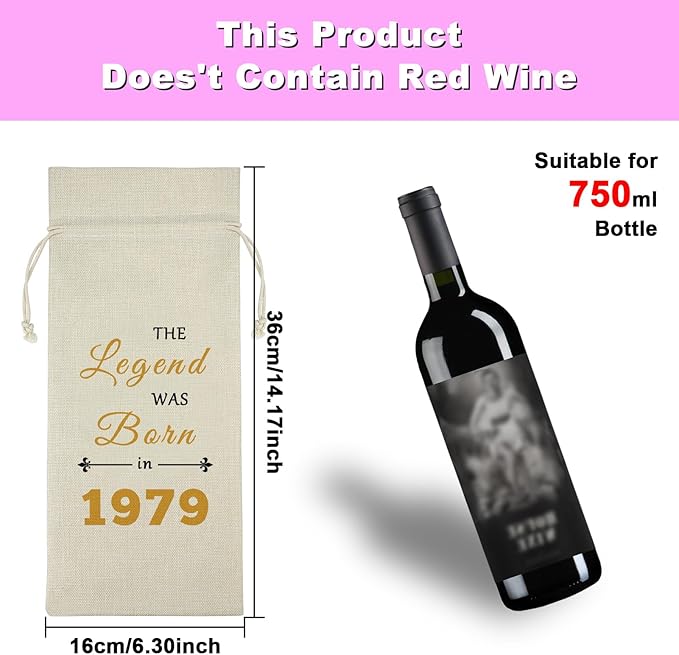 Happy 45th Birthday Gifts for Women Men 45th Birthday Wine Bag for Him Her 45 Year Old Birthday Gift Ideas 45th Birthday Milestone Gift for Aunt Uncle Burlap Wine Gift Bag Birthday Party Decors