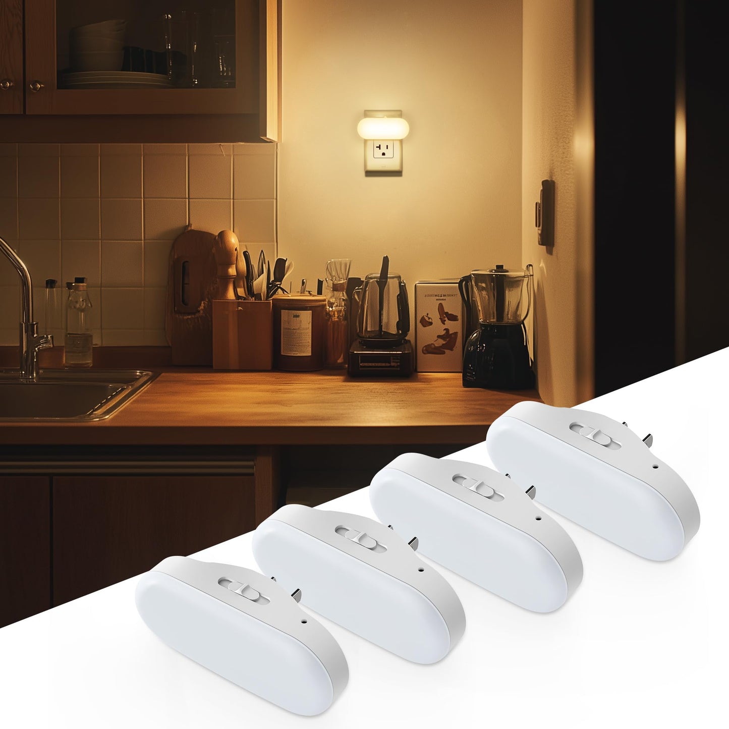 DORESshop LED Night Lights, Soft White, Dimmable, 4 Packs, Plastic, Model D-NL00702DG-4N, Ideal for Nursery, Bedroom, Kids Room, Bathroom