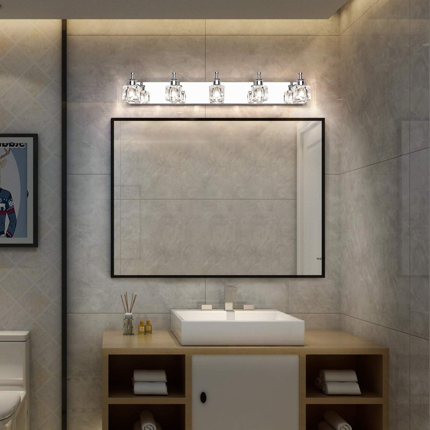 Presde Modern 5-Lights Bathroom Vanity Light Fixtures, Chrome Gloss Finish, Led Wall Lighting (Bulb Excluded)