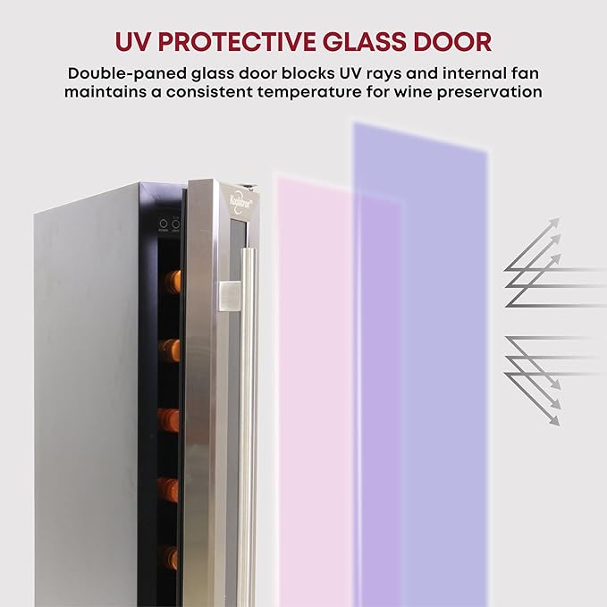 Koolatron 7 Bottle Wine Fridge – Freestanding Wine Cooler with Glass Door, 0.6 cu. ft (18L), Beverage Can Refrigerator, Digital Temperature Control, Ideal for Red, White & Sparkling Wine, Champagne