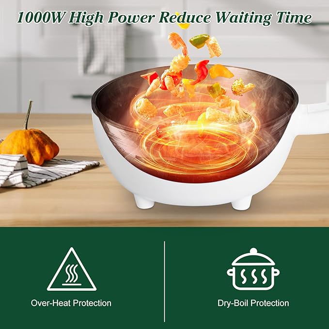 Hot Pot Electric with Steamer, 3L Non-Stick Sauté Pan, Rapid Noodles Cooker with Spatula, Mini Pot for Steak, Egg, Ramen, Electric Cooker with Dual Power Control, Over-Heating Boil Dry Protection