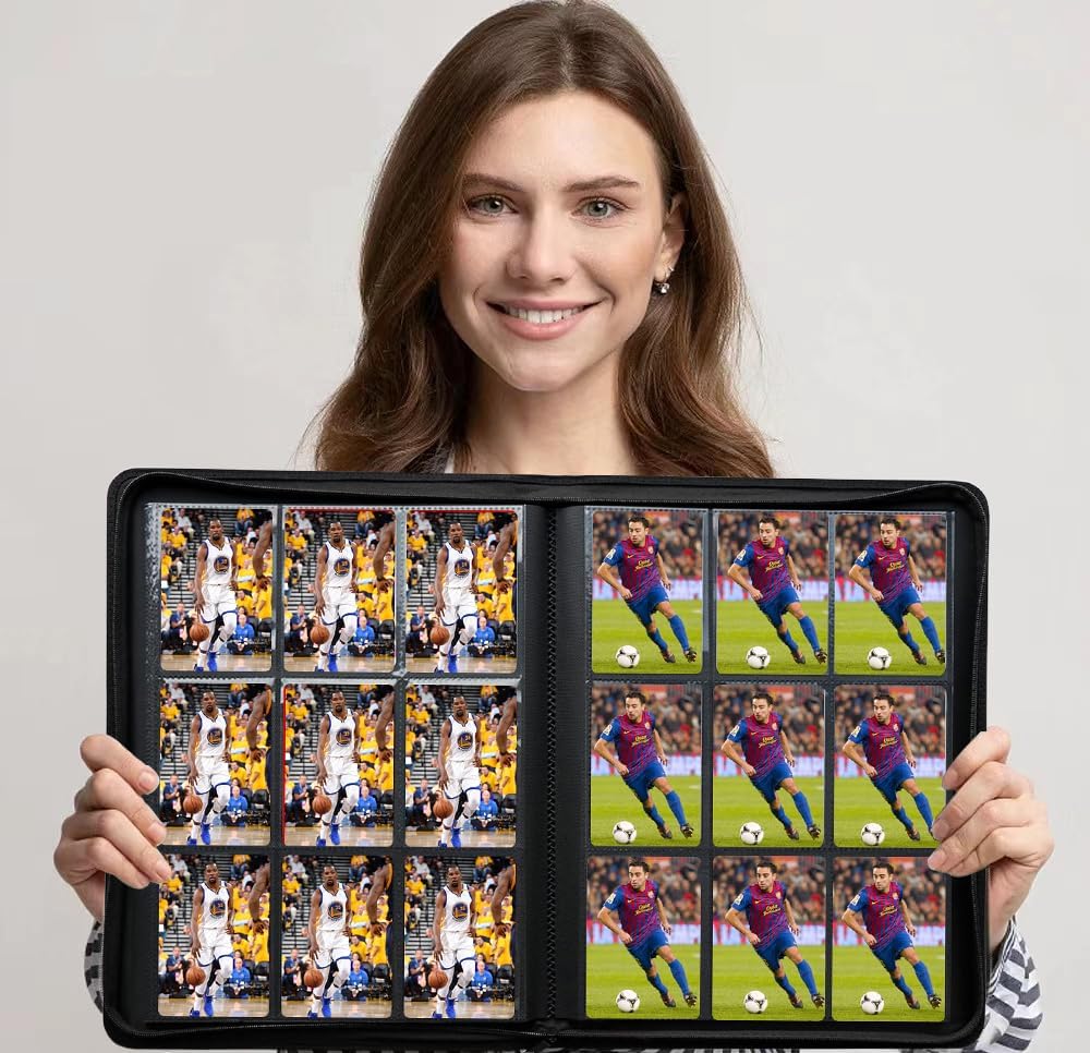 9-Pocket Zippered Trading Card Binder, 864 Pockets Double-Sided Side-Loading Card Organizer Album, PU Leather Card Holder Protector for MTG, TCG, Sports Cards (Green)